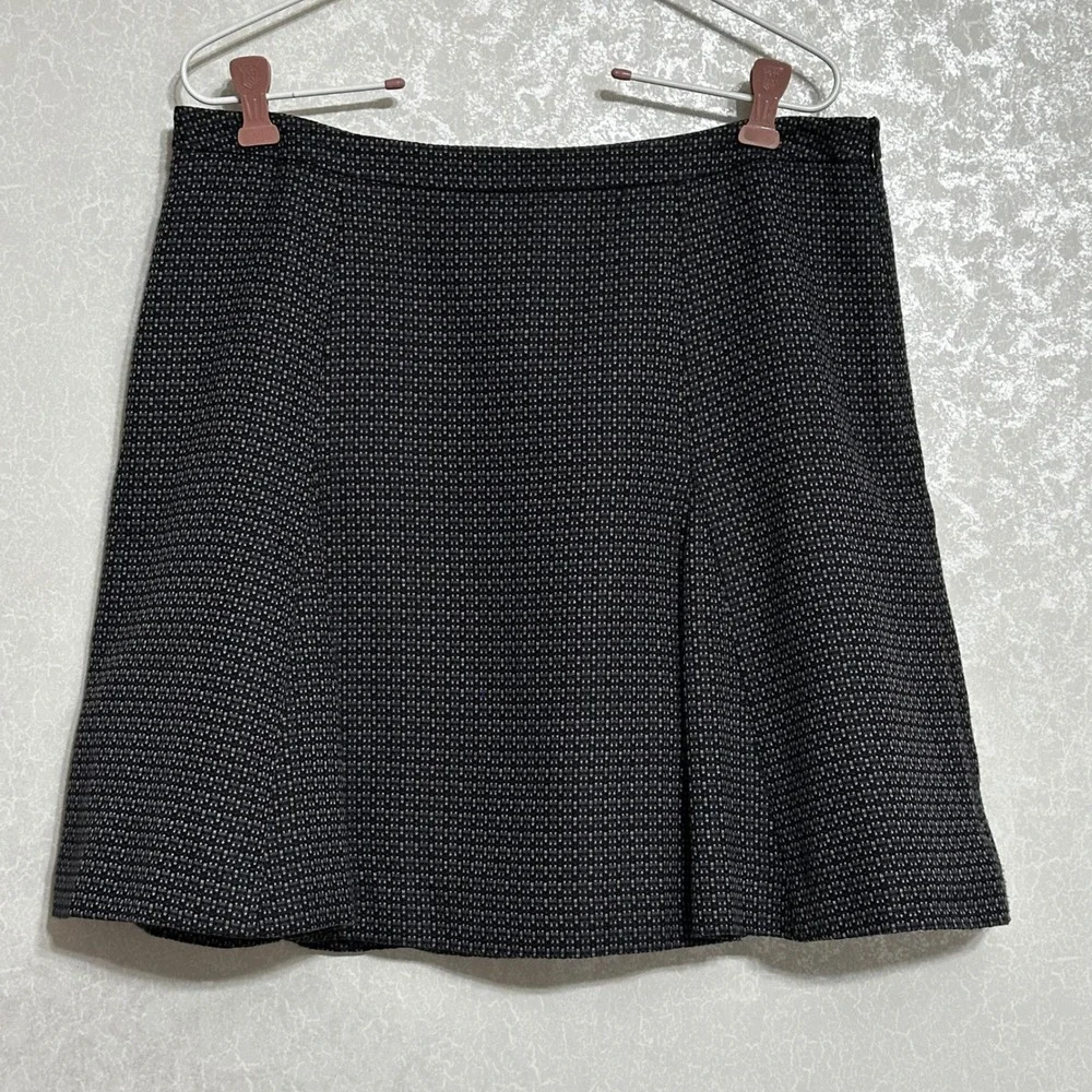 Ann‎ Taylor LOFT Petite Black Blue Geometric Print A-Line Skater Skirt Sz 12
